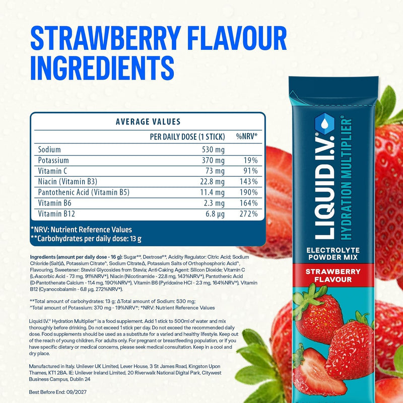 Liquid I.V. Hydration Multiplier Electrolyte Powder Variety Pack, Tropical Punch & Strawberry, Electrolytes With 7 Vitamins & Minerals For Fast Hydration & Energy, Vegan and Gluten Free, 32 Sachets Tropical Punch + Strawberry