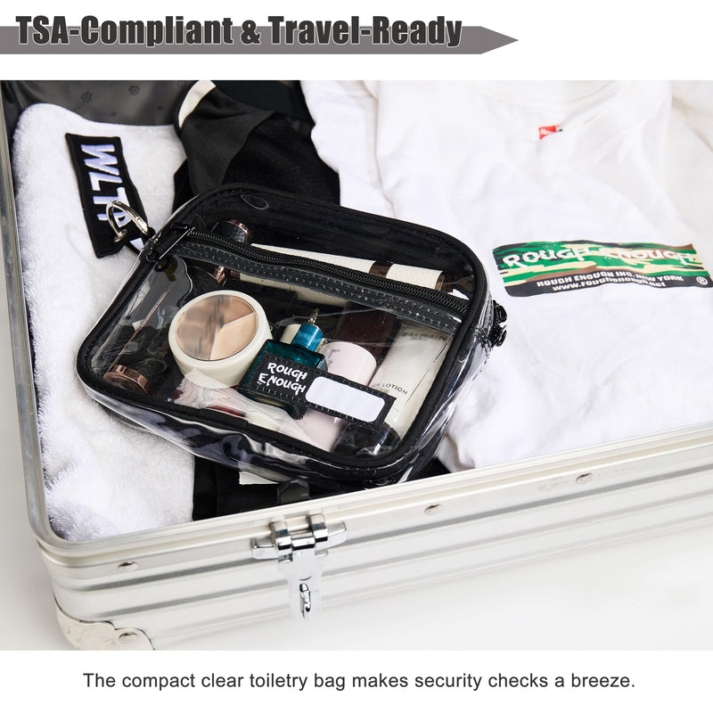 Rough Enough Clear Toiletry Bag Quart Size for Travel, Men Women | YKK Zipper, Leak Resistant Design, Keychain Hook, Airport Security Ready, Fits 3oz Bottles,7×6×1.5 Inches, Easy Carry