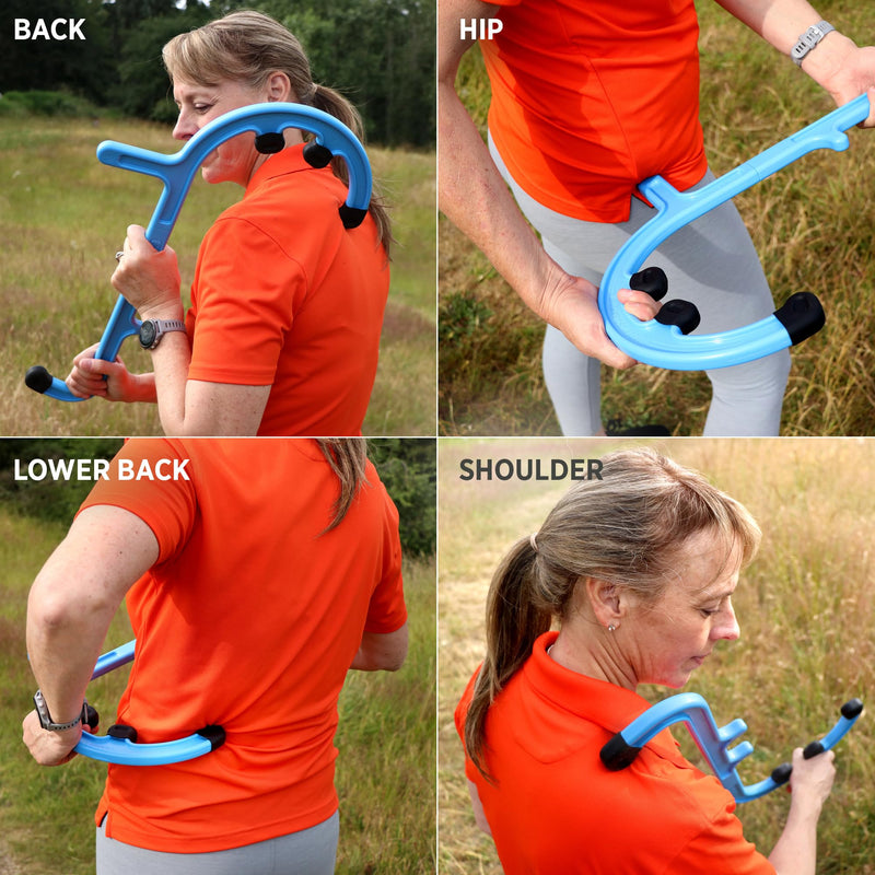[Australia] - Tiger Tail Tiger Cane Back & Neck Massager – Trigger Point Deep Tissue Acupressure Hook with 7 Gription Knobs, Portable 2-Piece Self Massage Tool for Muscle Knot & Shoulder Pain Relief, Blue 