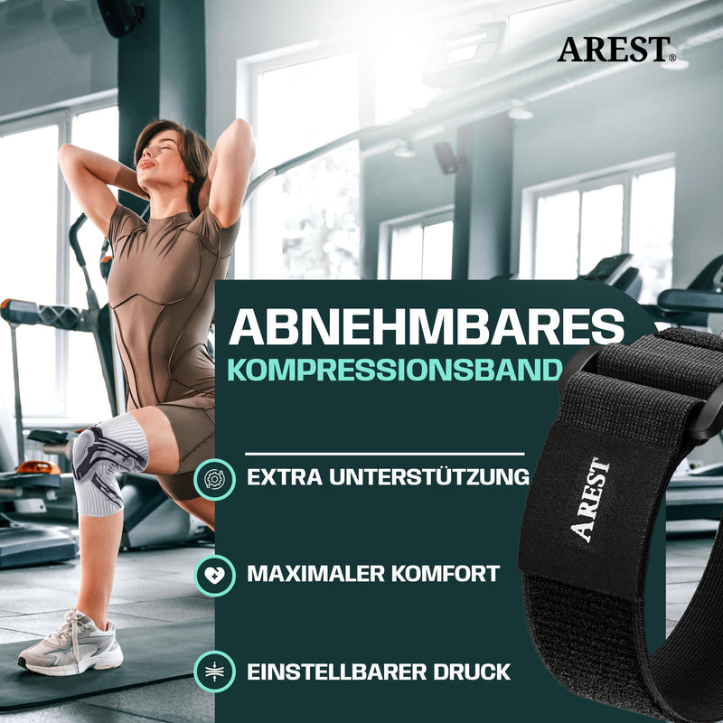 [Australia] - AREST knee support with compression band for women and men - compression knee support with side stabilizers for meniscus and osteoarthritis - knee sports bandage (M) 