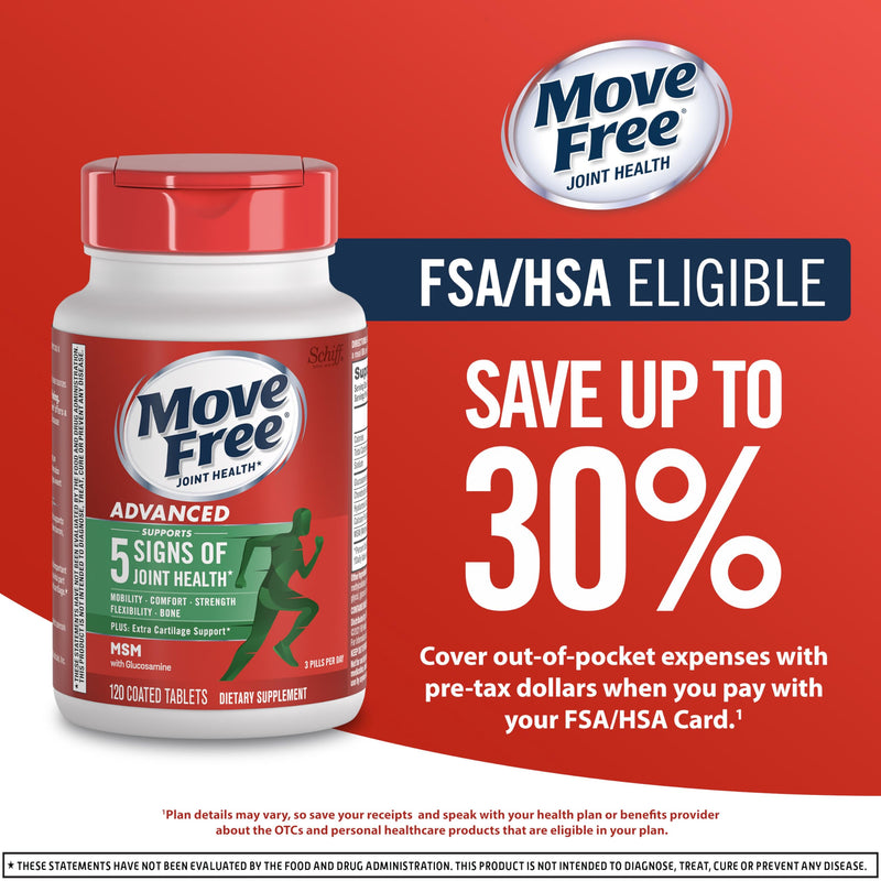 Move Free Advanced Joint Support, Glucosamine, Chondroitin + MSM - 120 ct | Supports Mobility Comfort Strength Flexibility & Bone, 40 Servings, Bone & Joint Support Supplement tablets, Fruitx-B 1