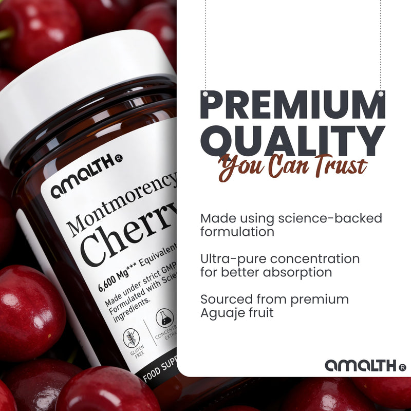Amalth Montmorency Cherry Capsules 6600mg Equivalent – 180 Tart Cherry Capsules – Alternative to Tart Cherry Juice & Montmorency Cherry Juice – Vegan Friendly – Non-GMO & Gluten Free