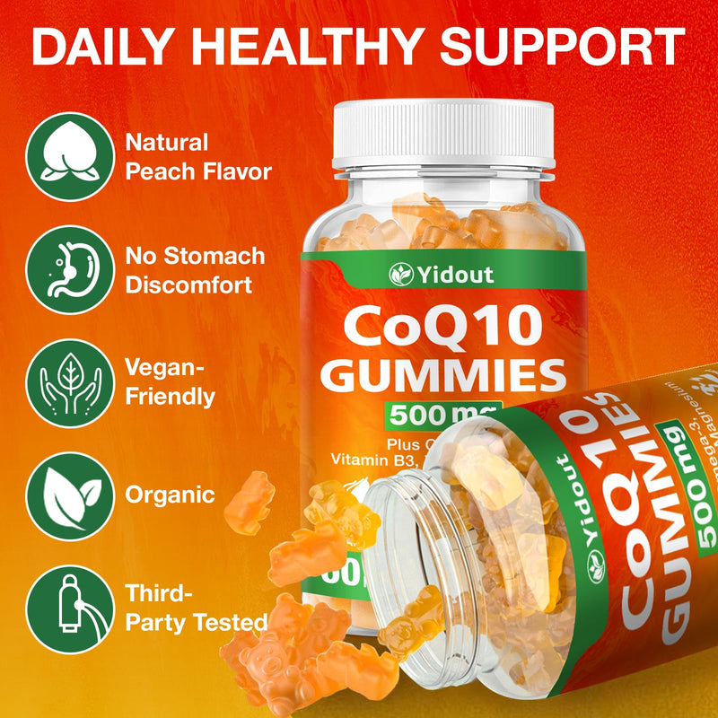 CoQ10 500MG Gummies, Heart Support Coenzyme Q10 Supplement, Peach 120 Count 60 Count (Pack of 2)