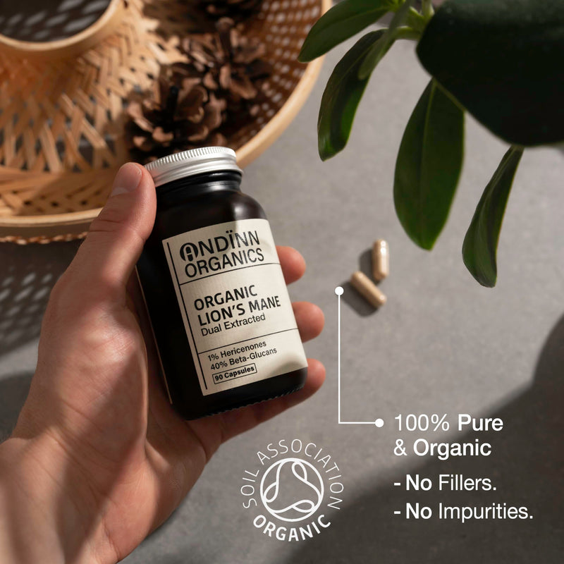 Organic Lions Mane Supplement | 12X Strength | NGF | 3 Month Supply | Dual Extract | Soil Association Certified | 1% Hericenones | 40% Beta-Glucans