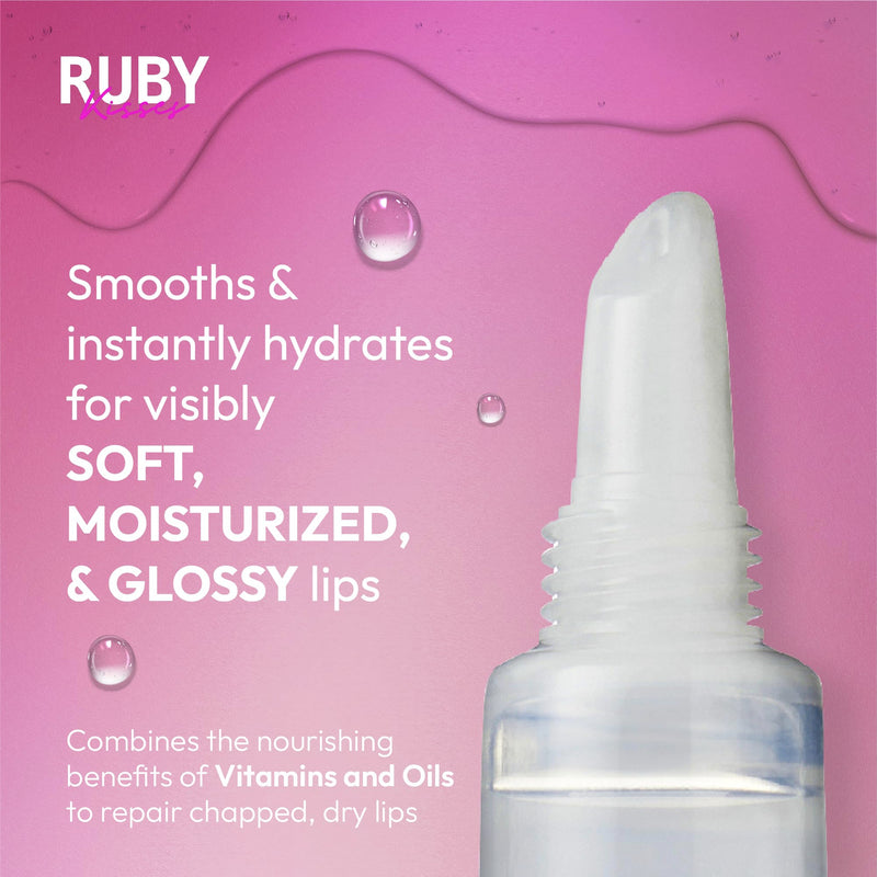 Ruby Kisses Hydrating Clear Lip Oil Treatment Gloss (6 Pack), Hydrates & Heals with Vitamin E & Jojoba, Lightweight Non-Greasy Formula with Almond Oil, Repair & Protect Dry Chapped Lips 0.33 Fl Oz (Pack of 6)
