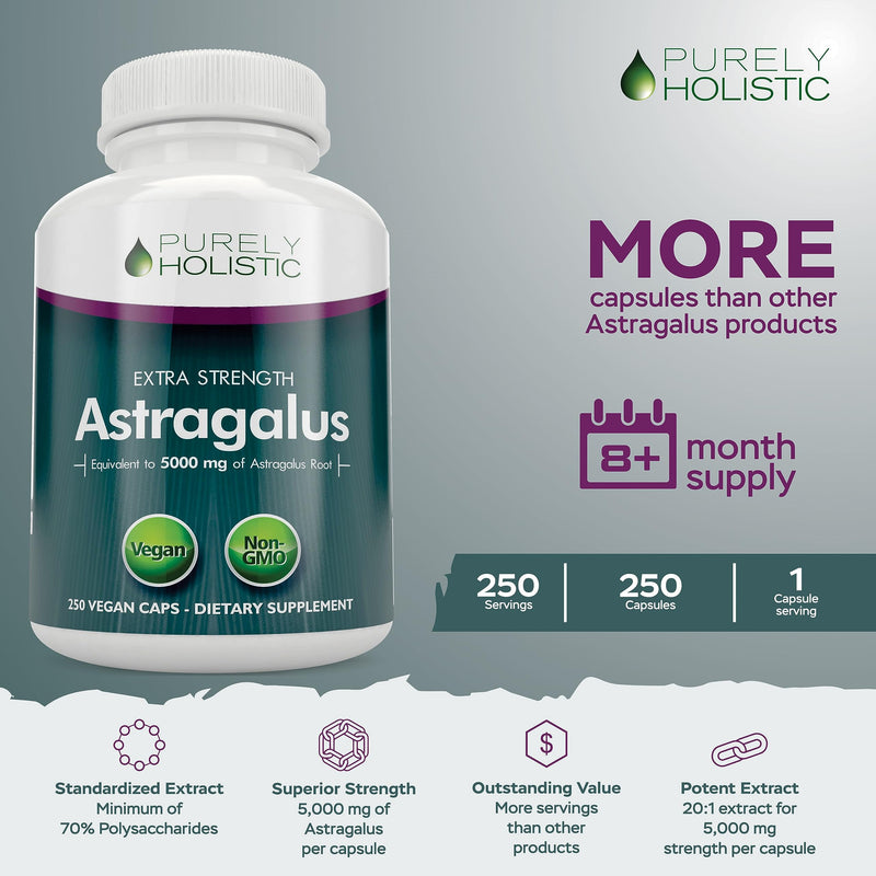 [Australia] - Astragalus Capsules 5,000 mg - 250 Capsules, 8+ Month Supply - Superior Strength Astragalus Root Extract 20:1 - Non GMO, Vegetarian & Vegan Friendly - Supports the Immune System & Cardiovascular 