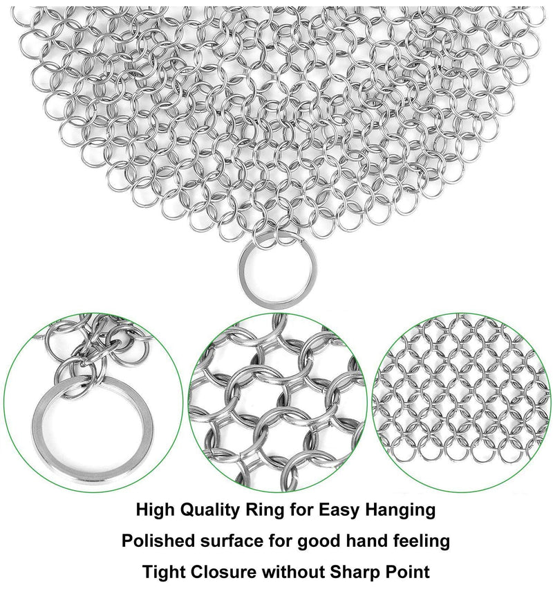 [Australia] - Cast Iron Cleaner, 7 Inch 316L Stainless Steel Chainmail Scrubber for Cast Iron Pan Skillet Dutch Dishes Seasoning Protection Cookware Accessories 