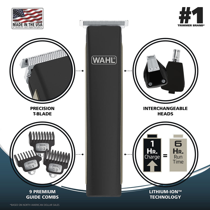 [Australia] - Wahl USA Rechargeable Lithium Ion 2.0 Beard Trimmer for Men - Facial Hair Trimmer with Precision T Blade for Grooming, Detailing Head, Light Touch Ups, Ear Nose & Eyebrow Model 9886-300 