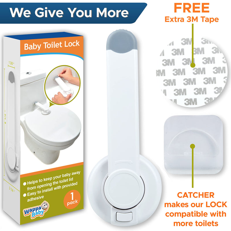 [Australia] - Baby Toilet Lock by Wappa Baby - 9"L x 4"W - Ideal Baby Proof Toilet Lid Lock - No Tools Needed Easy Installation with 3M Adhesive - Top Safety Toilet Seat Lock - Fits Most Toilets - White (1 Pack) 1 Count (Pack of 1) 