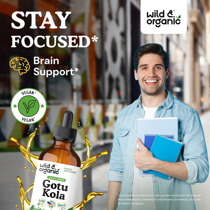 [Australia] - Wild & Organic Gotu Kola Extract Drops - Brain Support with Centella Asiatica Extract - Liquid Gotu Kola Supplement for Focus - Vegan, Sugar & Alcohol-Free Herb Tincture - 4 fl oz 4 Fl Oz (Pack of 1) 