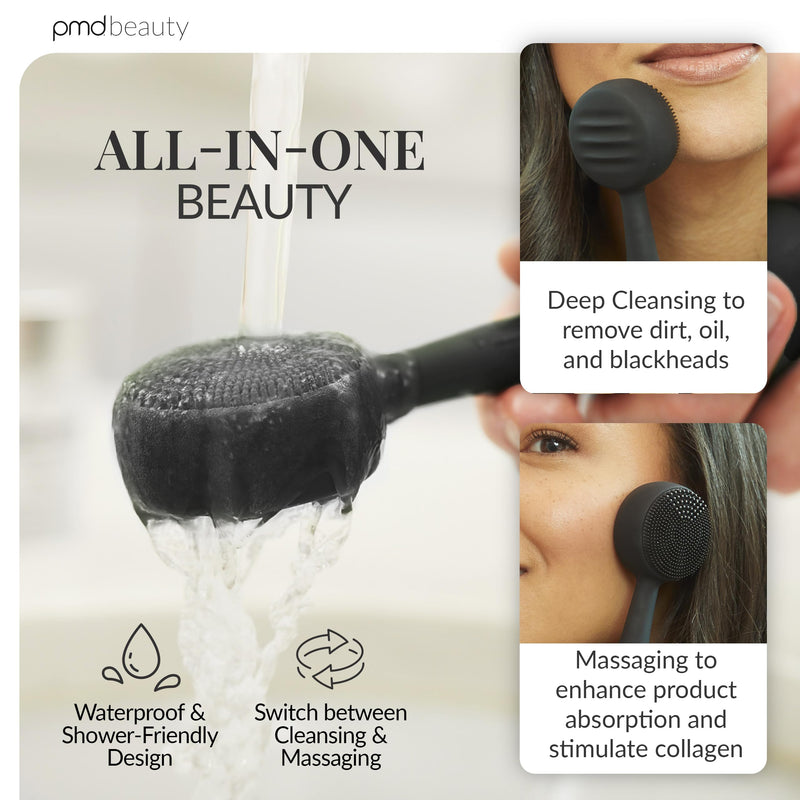 PMD Clean - Smart Facial Cleansing Device with Silicone Brush & Anti-Aging Massager Black