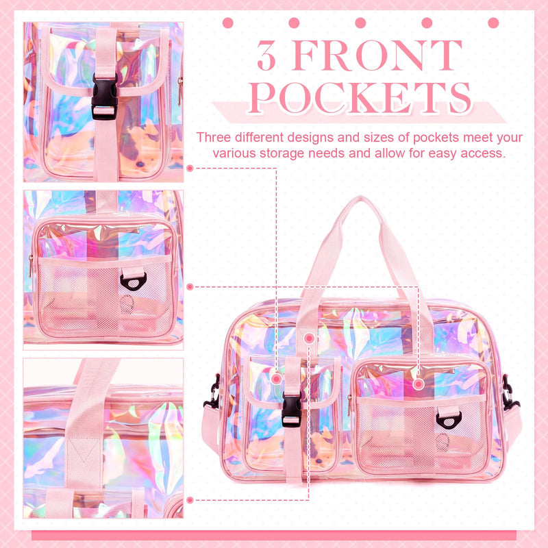 Abbylike Clear Bag Large Heavy Duty Tote for Stadium Events 20" Duffle Transparent Gym Bag for Sport Event Travel Makeup Work Iridesent Pink