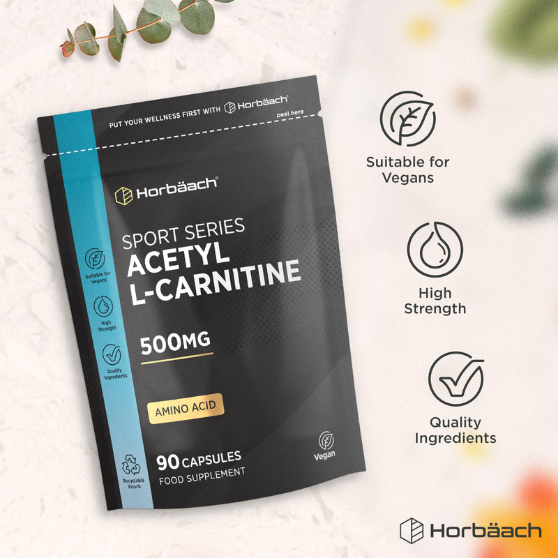 Acetyl L-Carnitine 500mg | 90 Vegan Capsules | High Strength ALCAR Supplement | Amino Acid | By Horbaach