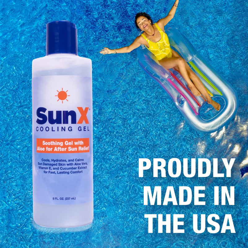 CoreTex Sun X After Sun Relief Cooling Gel - 8oz Bottle of USA-Made Lidocaine-Free Aloe Vera Based After Sun Gel w/Vitamin E, Tea Tree Oil & Other Natural Elements - After Sun Care for Irritated Skin 8 Fl Oz (Pack of 1)