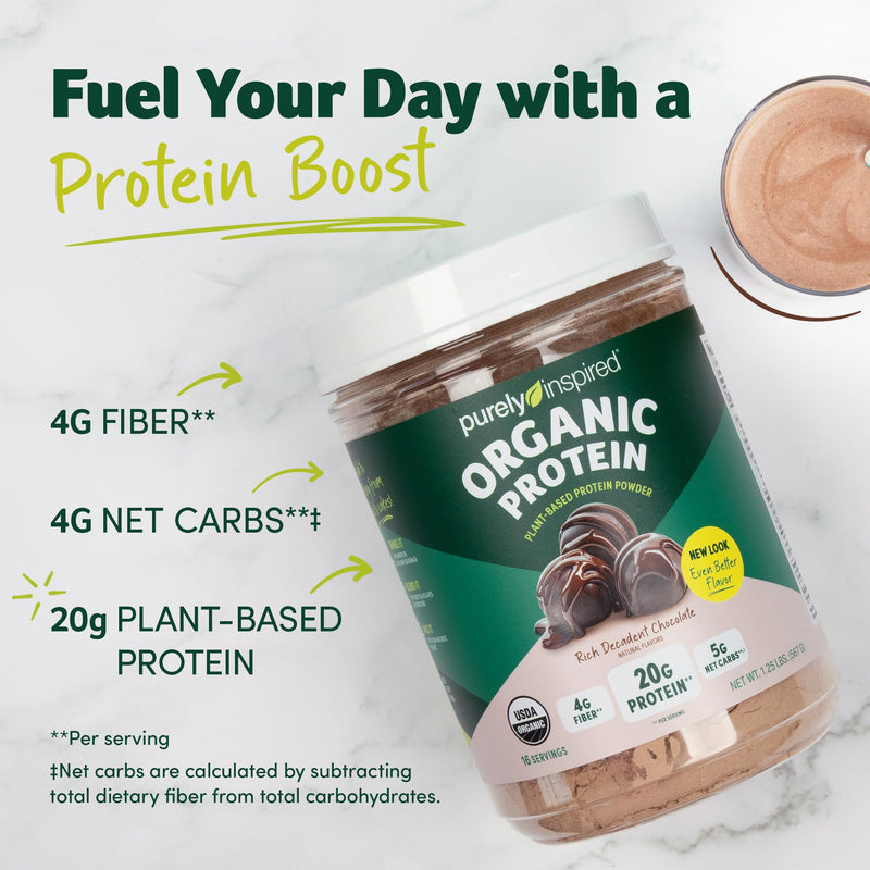 [Australia] - Purely Inspired Plant-Based Protein Powder for Men & Women, Rich Decadent Chocolate (16 Servings) - Vegan & Organic - 20g of Pea Protein Powder for Smoothies & Shakes - Dairy-Free, & Gluten-Free 