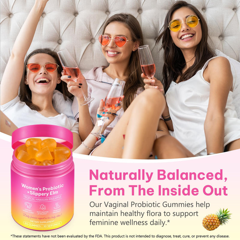 Feminine Probiotics Gummies,Vaginal Women Probiotic,Feminine Balance pH Gummies for Healthy Odor,Improve Immune,Support Vaginal Health,with Slippery Elm(60 Gummies) 60 Count (Pack of 1)