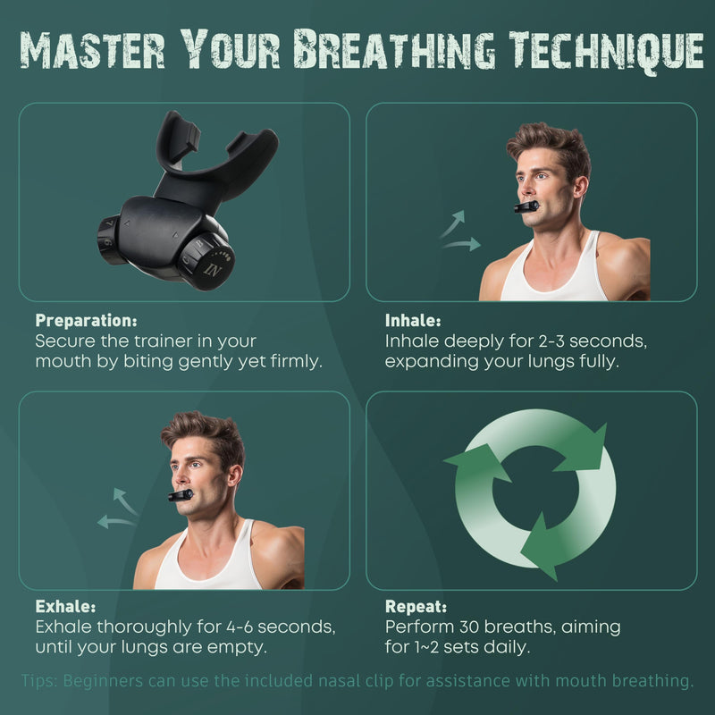 [Australia] - Breathing Trainer | Premium Silicone Trainer | Boost Breathing Patterns | Adjustable Resistance Levels | Compact, Portable, and Easy to Maintain (Black) 
