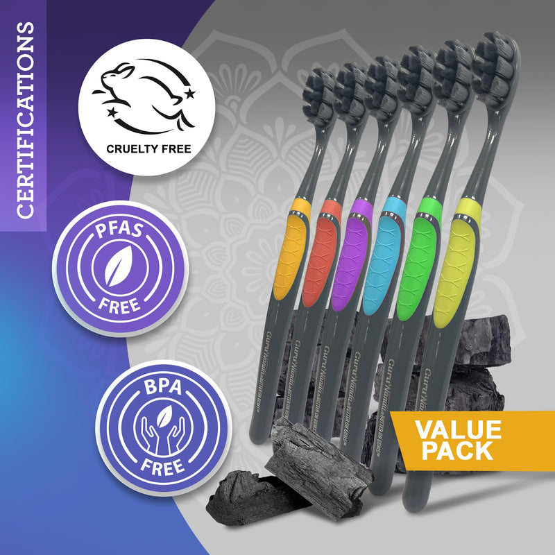 [Australia] - GuruNanda Butter on Gums Charcoal Toothbrush - 8000+ SoftexTM Bristles for Sensitive Teeth & Gums, Aids in Teeth Whitening, Extra Soft (6 Count) 6 Count (Pack of 1) 