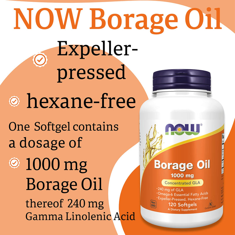 Now Foods, Borage Oil, 1.000mg, 120 Softgels, Lab-Tested, Soy Free, Gluten Free, Non-GMO