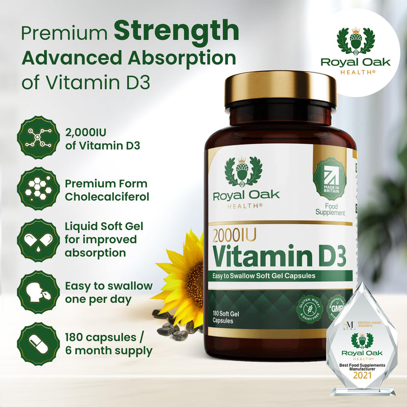 Vitamin D3 (Cholecalciferol) - High Strength Easy to Swallow Vitamin D Tablet Alternative Supplement for Immune, Muscle, Bones & Teeth (Vitamin D3 2000iu 180 Soft Gel Capsules) Vitamin D3 2000iu 180 Soft Gel Capsules