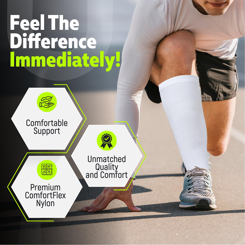 [Australia] - Crucial Compression Socks for Men & Women (20-30mmHg) Running, Athletic, Travel Large-X-Large Solid White 
