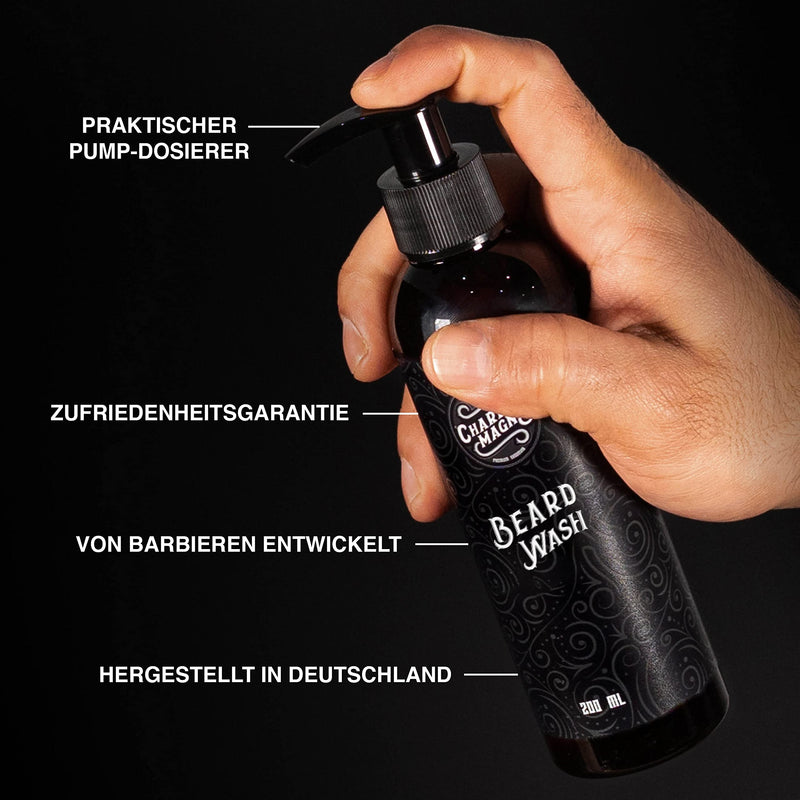 [Australia] - Charlemagne Beard Shampoo Men - 200 ml - Mild Beard Care for Dry Skin - Made in Germany - Fragrance Neutral - Beard Shampoo Men - Beard Soap - Beard Wash 200 ml (Pack of 1) 