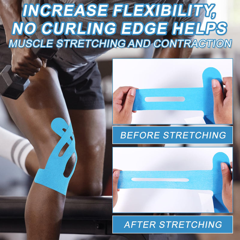 [Australia] - 50pcs Kinesiology Tapes for Knees Pain, Precut Waterproof Kinetic Knee Patch K Tape Strips Breathable & Latex-Free Athletic Sticker Patches for Stability & Muscle Sports Support(Blue) 