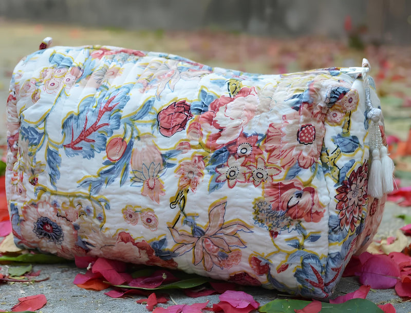INDACORIFY Indian Cotton Floral Print Toiletry Bag Set of 3 Pieces Quilted Travel Shaving Kit Make up Pouch