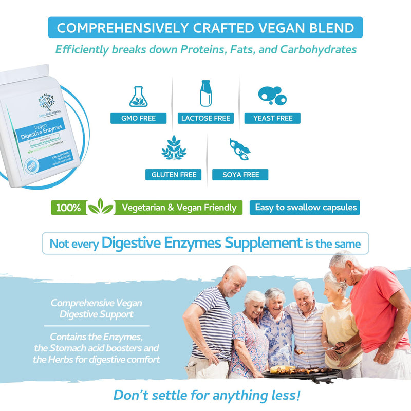 Vegan Digestive Enzymes with Betaine HCl - providing Bromelain, Amylase, Protease, Lipase, Papain, Apple Cider Vinegar, Ginger, Caraway, Turmeric, Peppermint, Fennel & Chamomile | 90 capsules, UK Made