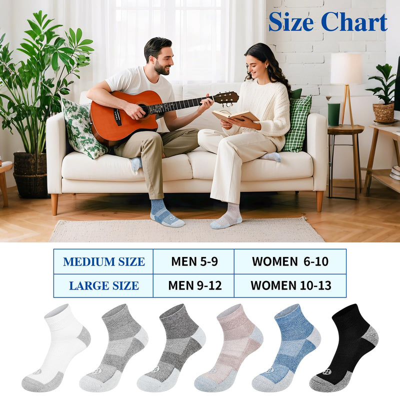 [Australia] - Diabetic Socks for Men,6 Pairs Ankle Mens Diabetic Socks,Diabetic Neuropathy Socks for Men 9-12 White a/Black a/Dark Grey a/Deep Grey a/Sandy Color a/Deep Blue a Large 