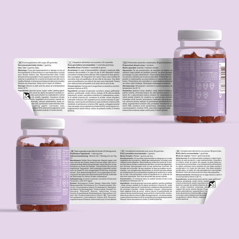 Multivitamin Gummies - with Biotin, Folic Acid, Vitamin C, Vitamin E and 6 Other Micronutrients - 120 Gummy Bears for 120 Days - Natural Strawberry Flavour - Tummy Tox Multivitamines Duo pack