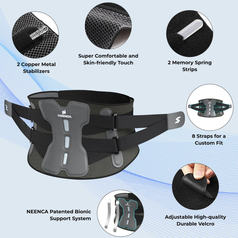 NEENCA Back Brace for Lower Back Pain Relief with Bionic Support System, Adjustable Lumbar Support Belt for Men & Women with Lumbar Pad, Soft Breathable Mesh for Herniated Disc, Sciatica, Scoliosis... Large Black-Single