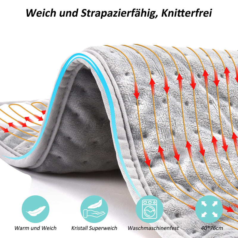 [Australia] - Fwiull Heating Pad, Electric Heating Pad 76x40cm for Pain Relief, Against the Cold, Heating Pad 6 Temperature Settings and 4 Time Settings with LED Display, Gray Blue, Gray Blue 