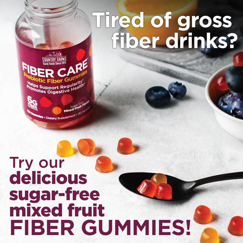 [Australia] - Country Farms Fiber Care Prebiotic Gummies, 6g of Fiber Per Serving, FOS from Beets, Digestive Health, Supports Regularity, Mixed Fruit Flavor, 120 Gummies, 40 Servings, Multi 