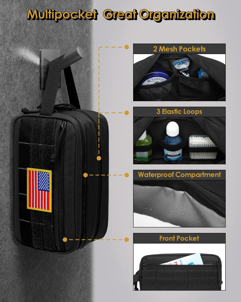 TACTICISM Black Toiletry Bag for Men and Black Camo Dopp Kit, Bundle Sales