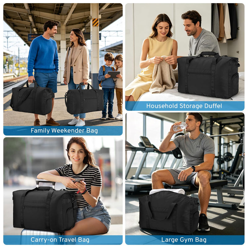 Carry On Luggage 22x14x9 Airline Approved, 45L Gym Duffle Bag for Travel | Lightweight Travel Duffel Bags with Shoe Compartment, Carry on Weekender Overnight Duffle Bag for Men Women, Black