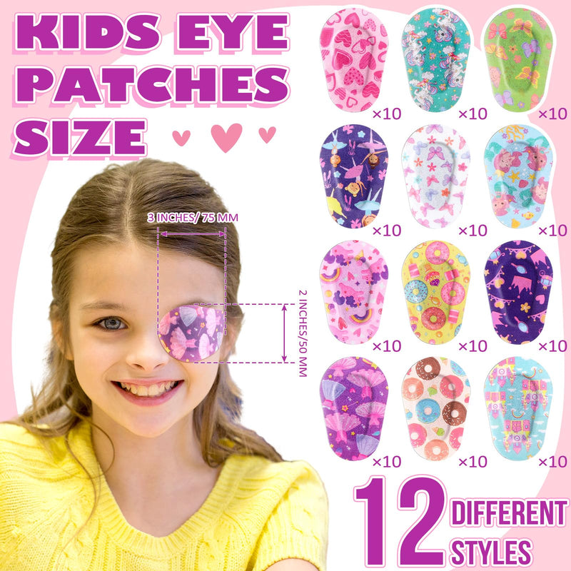 [Australia] - Panelee 120 Pcs Adhesive Eye Patches for Kids Girls Toddler Eye Patches Bulk Breathable Material, Light Blocking Cotton Colorful and Fun Designs Adhesive Bandages for Girls, 12 Styles 