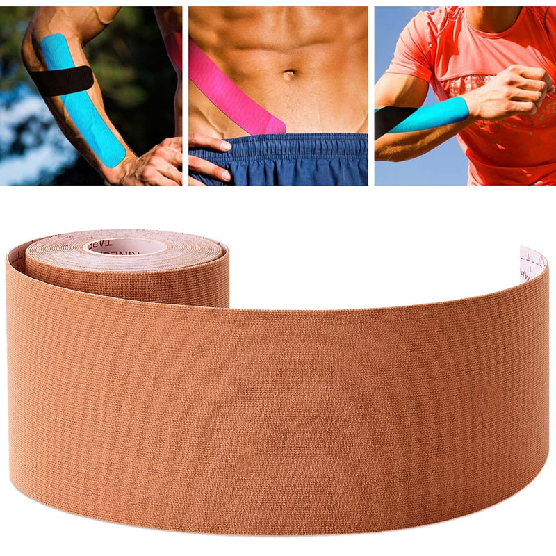 3 Pack Kinesiology Tape, Water Resistant Muscle Support Adhesive Sport Tape for Pain Relief, Latex Free Cotton Elastic Athletic Tape for Joints, Knee, Ankle, Shoulder, Wrist - Tan 3in 5.5yd