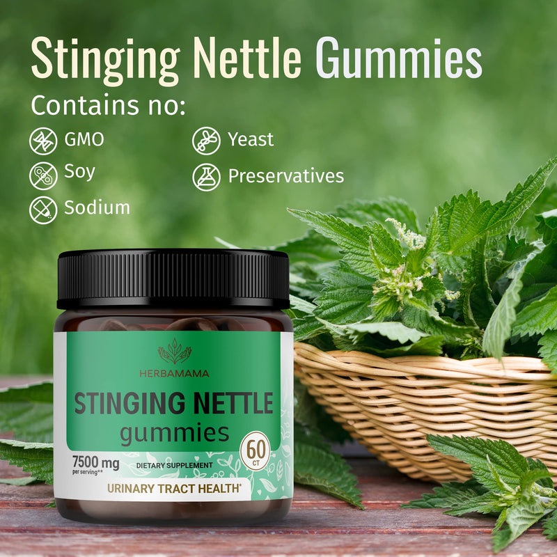 [Australia] - HERBAMAMA Stinging Nettle Root Gummies - Stinging Nettle Formula - 60 Vegan & Non-GMO Chews - 7500mg 