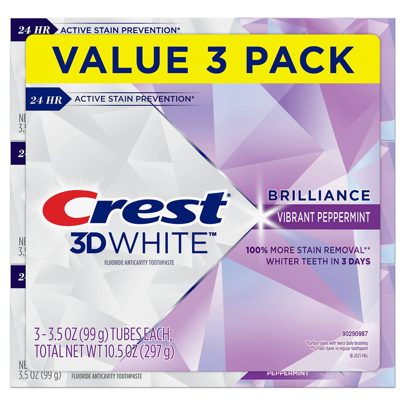 [Australia] - Crest 3D White Brilliance Teeth Whitening Toothpaste, Vibrant Peppermint, 3.5 Ounce (Pack of 3) 3.5 Ounce (Pack of 3) 