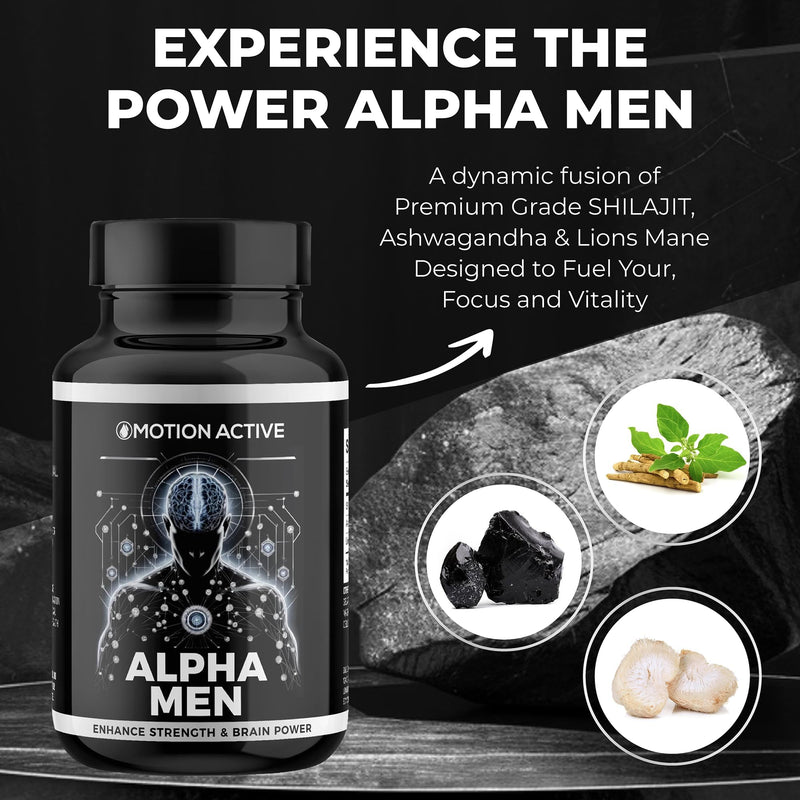 Alpha Men: Shilajit, Ashwagandha & Lions Mane, 90 Capsules 1800mg. Premium Brain, Energy, Testosterone & Mood Support Blend for Peak Physical and Cognitive Performance