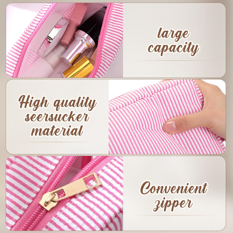 Sanwuta 10 Pcs Seersucker Cosmetic Bag Seersucker Makeup Bag Women Stripe Large Travel Toiletry Organizer Preppy Storage Pouch for Embroidery Wedding Bridesmaid Bride Mom (Pink) Pink