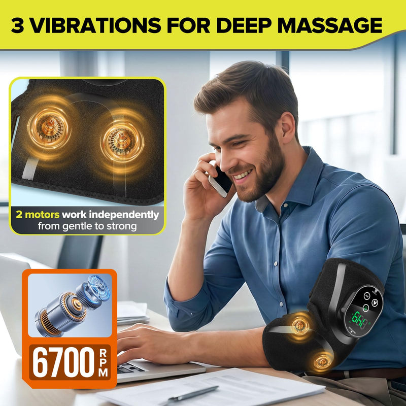 Cordless Elbow Heating Pad for Tendonitis and Tennis Elbow, Elbow Massager with Heat, Rechargeable Heating Pad for Arm, Heated Elbow Brace for Muscle Soreness Joint Pain Relief