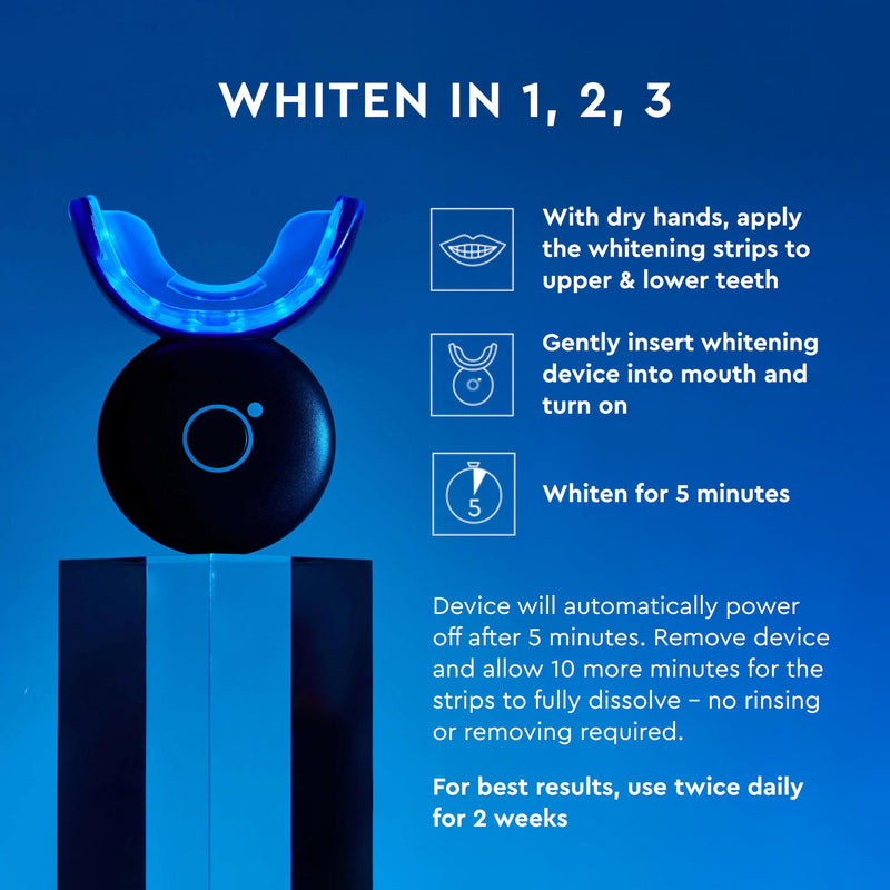 [Australia] - MOON Teeth Whitening Kit, LED Light Teeth Whitener Device, 56 White Strips, USB Charger & Travel Case, Blue Light Whitening Tray Removes Stains & Whitens Up to 12 Shades in 2 Weeks (4 Piece Kit) 