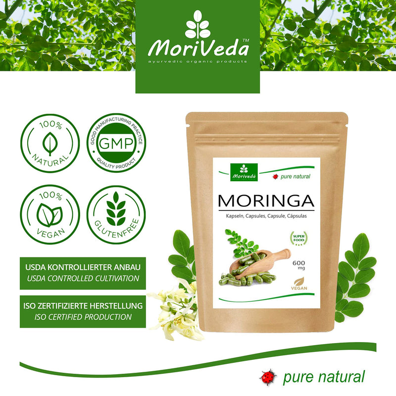 [Australia] - Moringa capsules 1000mg - 60 day supply - Vegan - without chemical additives - Lactose, fructose, gluten free - Over 90 nutrients, proteins, vitamins, and much more. - 120 caps of MoriVeda veggie capsules 120 pieces 