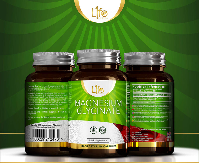 LN Magnesium Glycinate Capsules | 120 Vegan Magnesium-Glycinate Supplements 1000mg Providing 200mg Elemental Mag per Serving | Non-GMO, Gluten, Allergen & Dairy Free | Manufactured in The UK Unflavoured 120 count (Pack of 1)