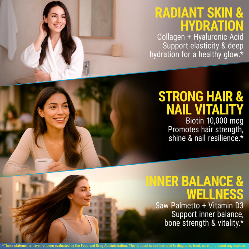 Biotin Gummies with Collagen Vitamin D3 Saw Palmetto & Hyaluronic Acid for Hair Skin and Nails, Hair Growth Supplement for Men & Women | Non-GMO | Gluten-Free | Natural Pineapple Flavor (Pack of 2) 60 Count (Pack of 2)