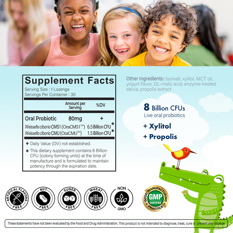 [Australia] - OraTicx Kids Dental Probiotics for Anti-Cavity + Healthy Teeth and Gums, 8 Billion CFU Probiotics for Oral Health, Yogurt Flavor 1-PK 
