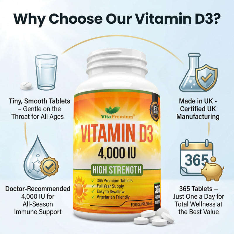 Vitamin D 4,000 IU Tablets, Maximum Strength Vitamin D3 Supplement, 365 Easy to Swallow Tablets - Full Year Supply