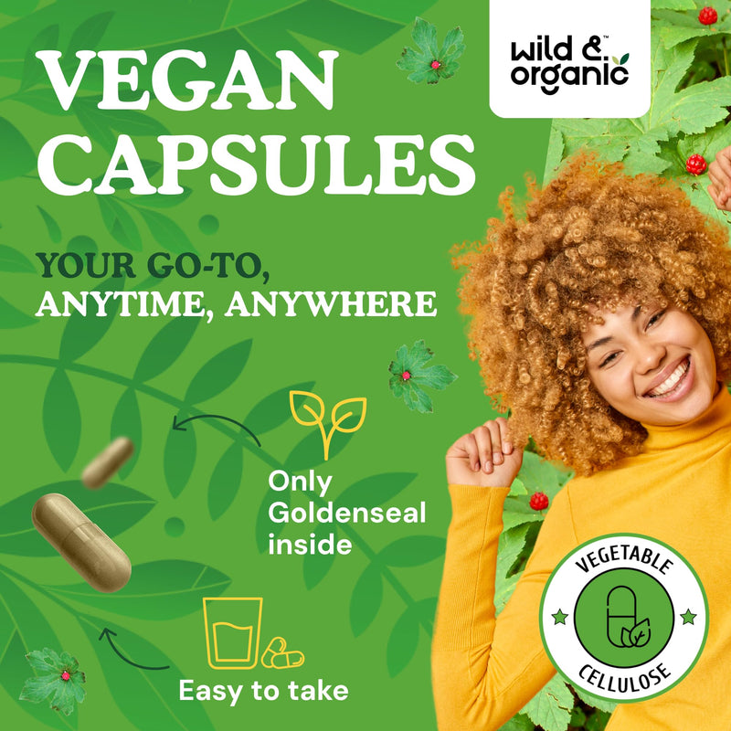[Australia] - Wild & Organic Goldenseal Root Capsules 1000mg - Immune & Lung Support - 180 Goldenseal Powder Capsules - 90 Days Supply - Vegan, No Fillers, Non-GMO 